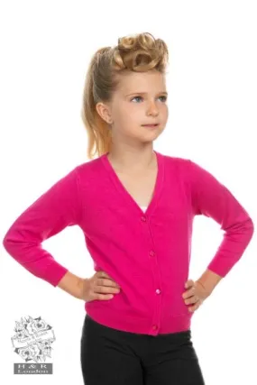 Girls Fuchsia Pink Cardigan Hearts and Roses