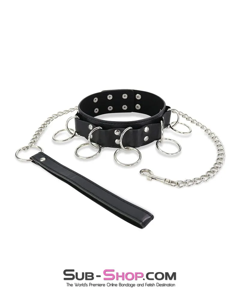 0971DL      Five Ring Dark Fantasy Bondage Slave Collar