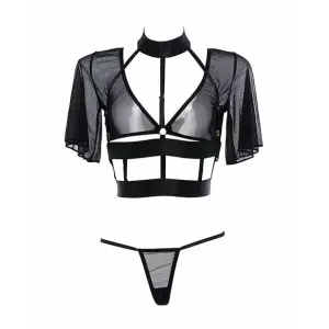 Adore 'Dreamer' Sheer Mesh Strappy Top & Thong