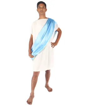 Adult Men's Greek Toga Historical Costume  White and Blue Costume