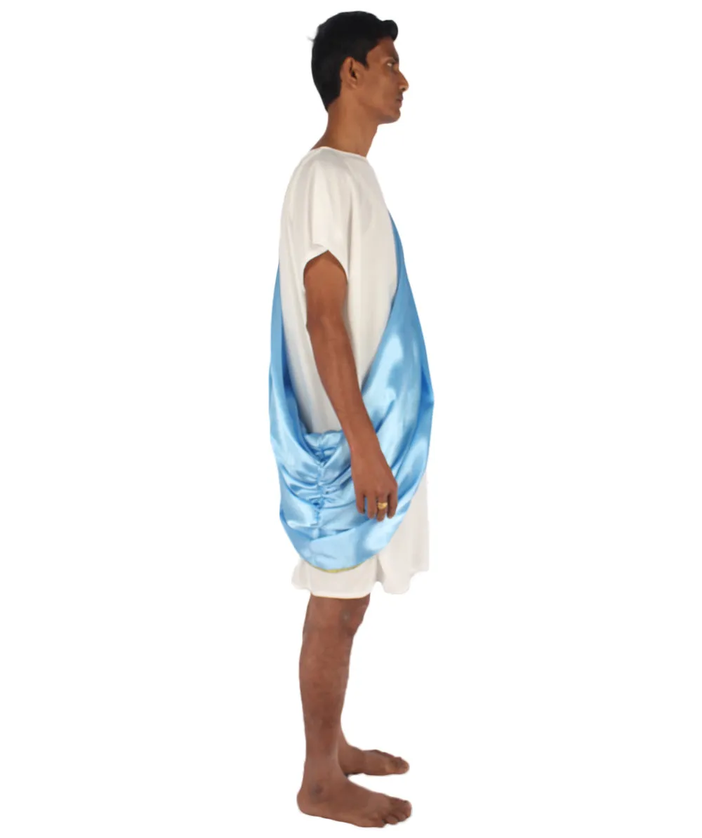 Adult Men's Greek Toga Historical Costume  White and Blue Costume