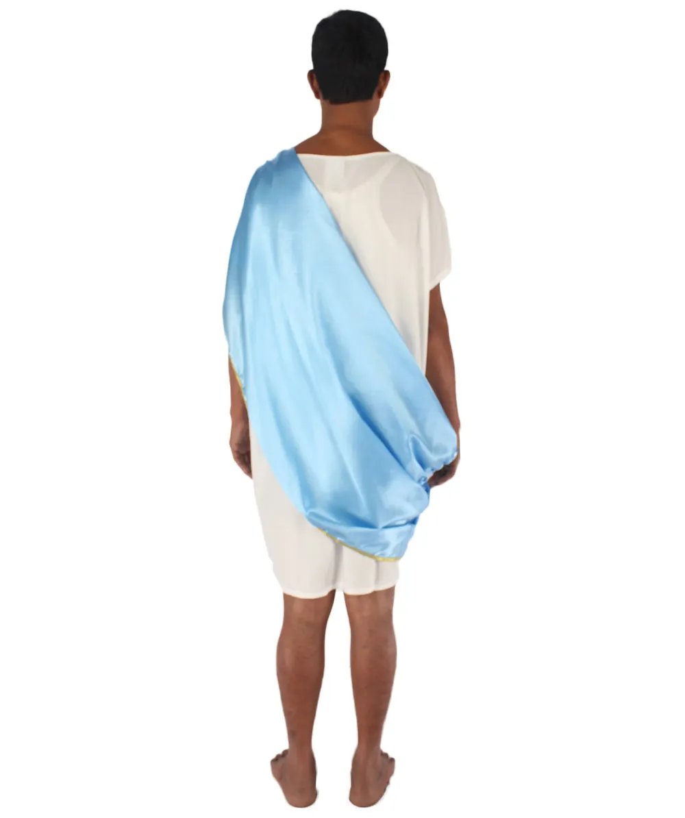 Adult Men's Greek Toga Historical Costume  White and Blue Costume