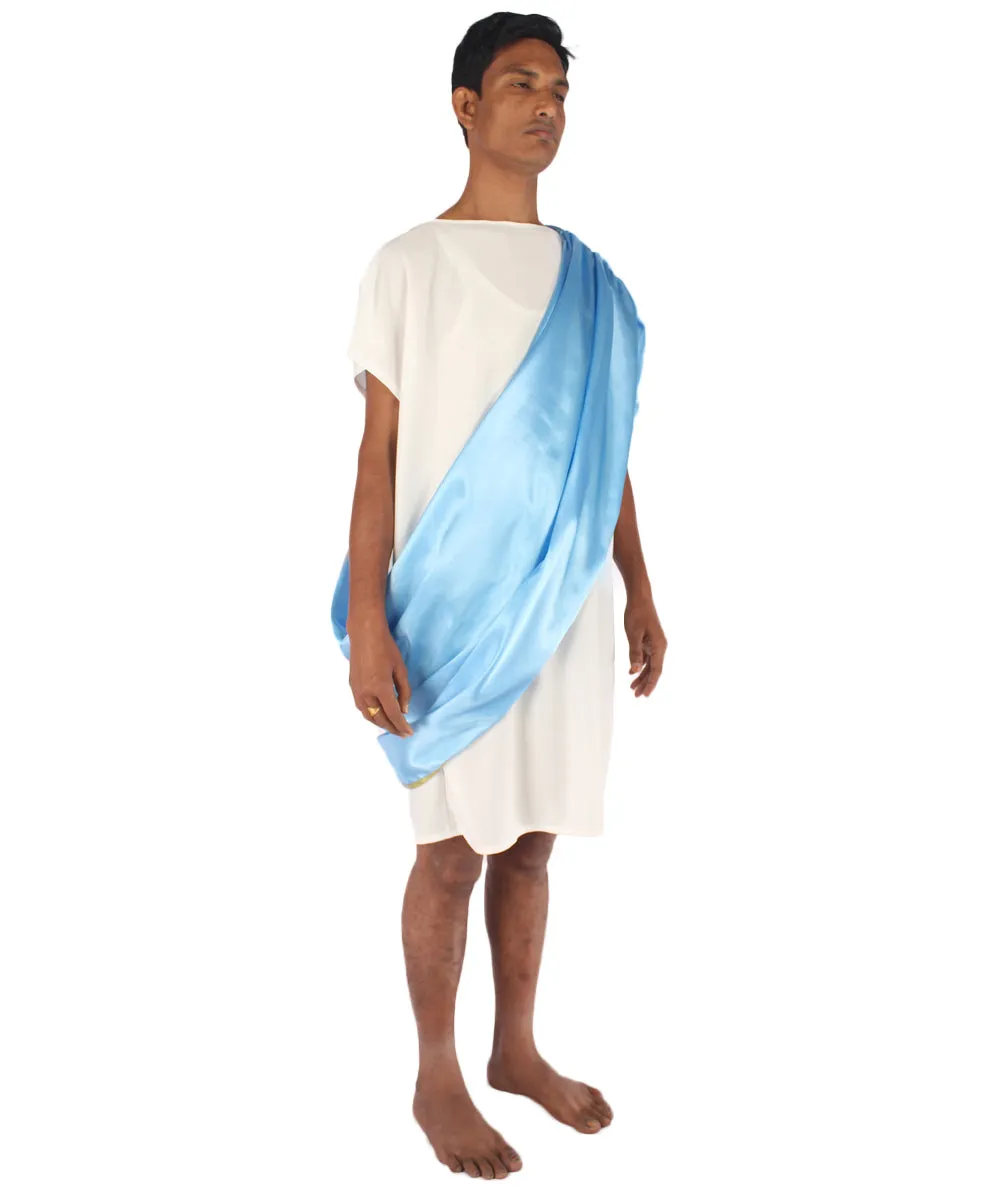 Adult Men's Greek Toga Historical Costume  White and Blue Costume