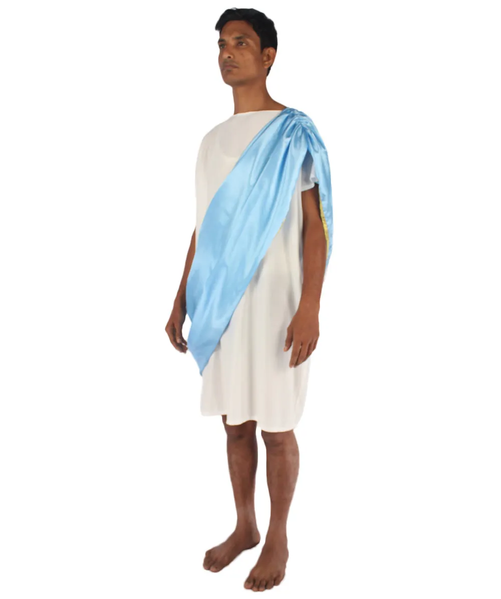 Adult Men's Greek Toga Historical Costume  White and Blue Costume