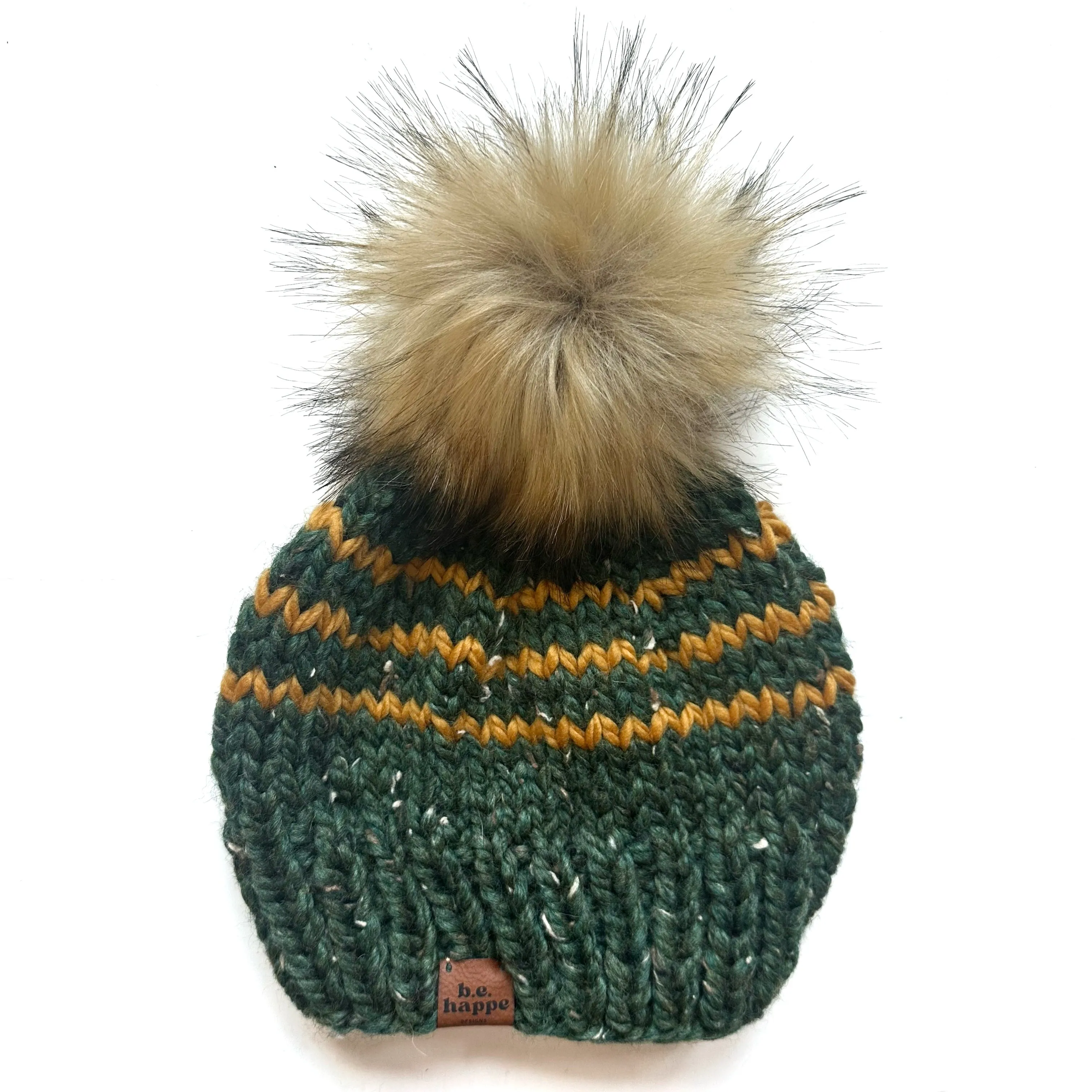 Adult Rugby Stripe Knit Hat | Green   Mustard Yellow