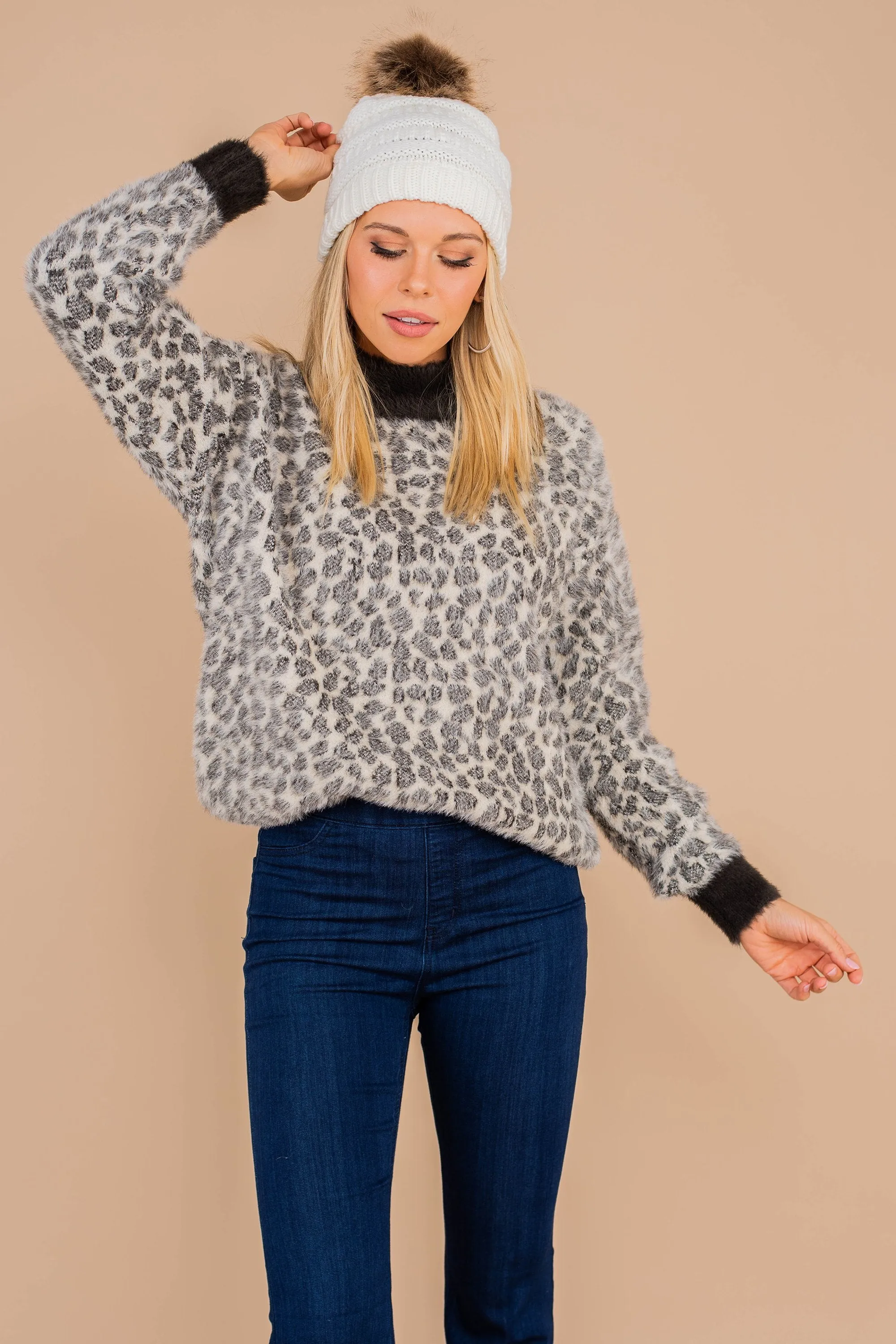 All My Life Charcoal Gray Leopard Sweater