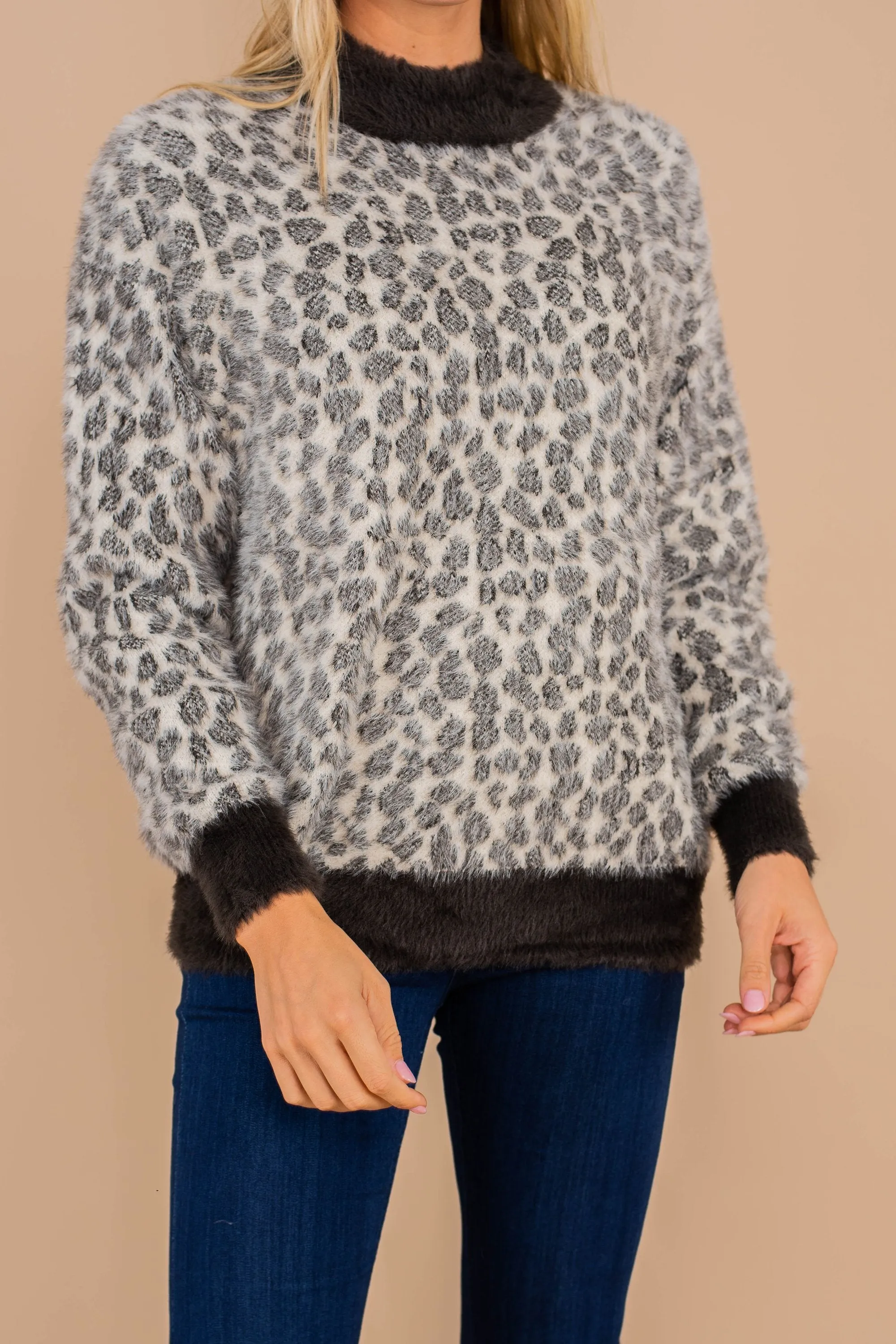 All My Life Charcoal Gray Leopard Sweater