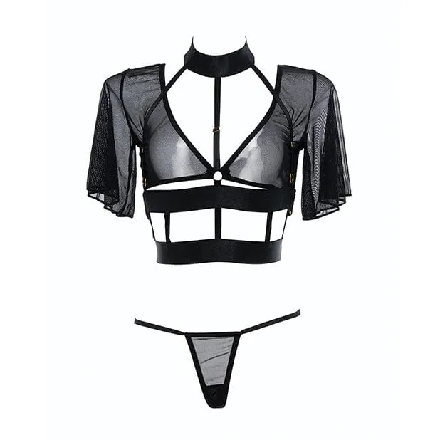 Allure Lingerie - Adore Dreamer Sheer Mesh Strappy Top and Thong Costume (Black)