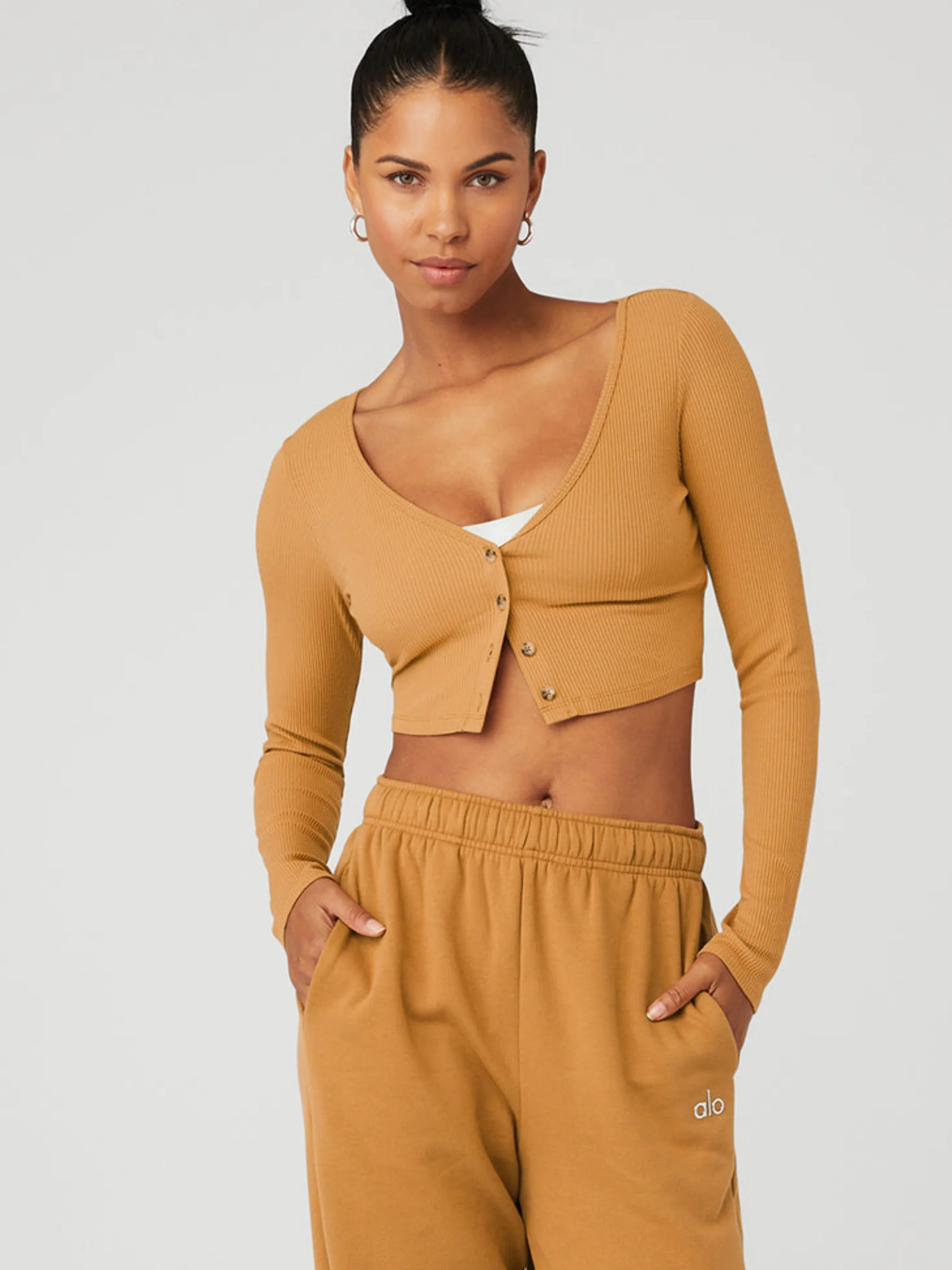 ALO Ribbed Cropped Whisper Cardigan