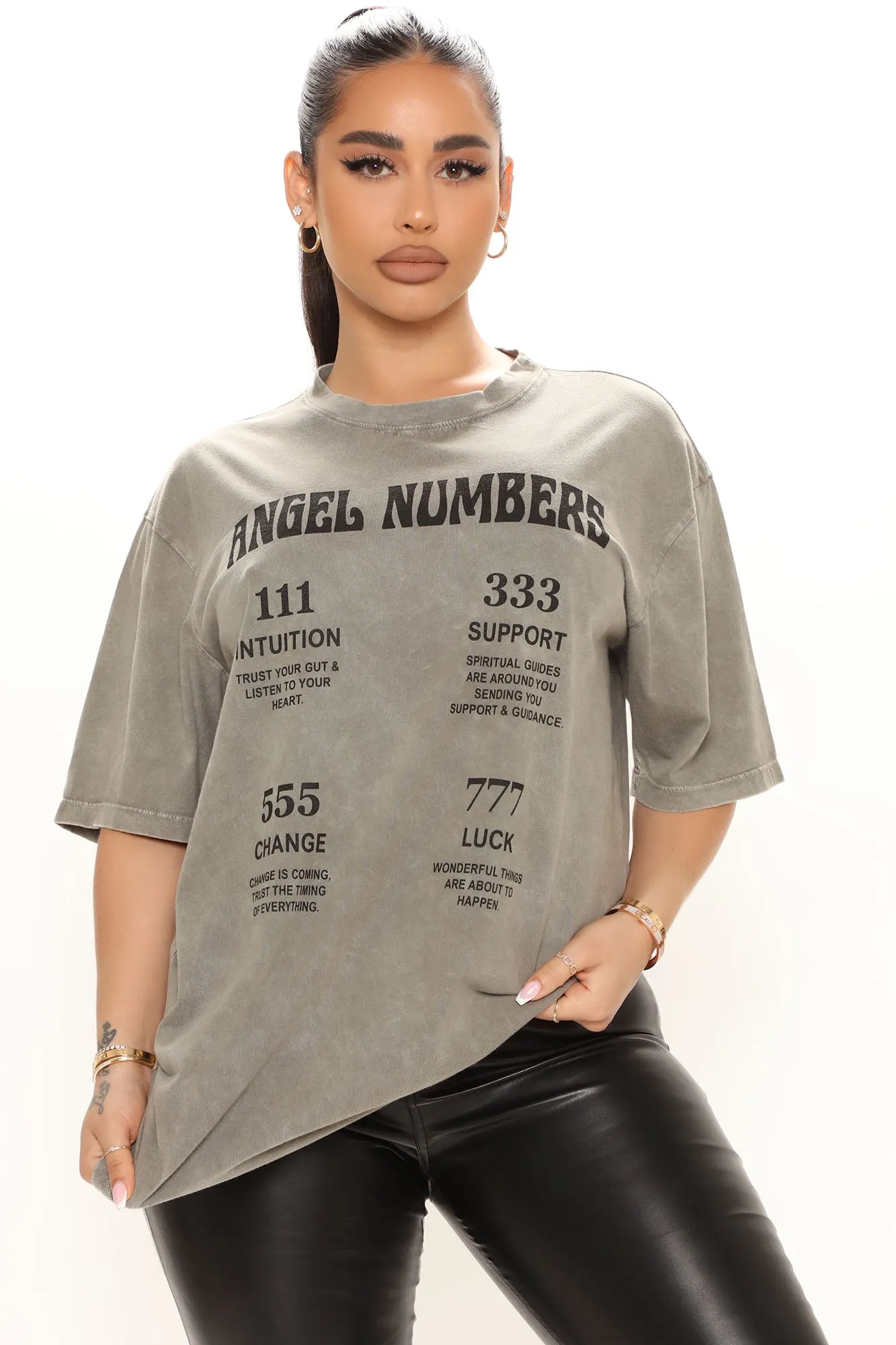 Angel Numbers Washed Top - Mocha/combo