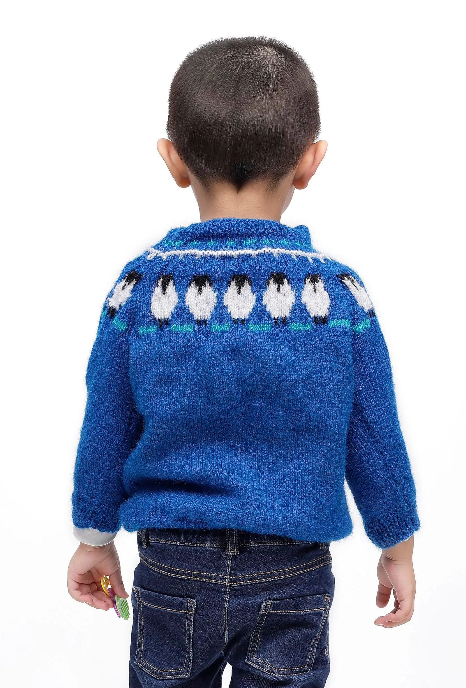 Aqua Blue Penguin Wool Hand Knitted Sweater