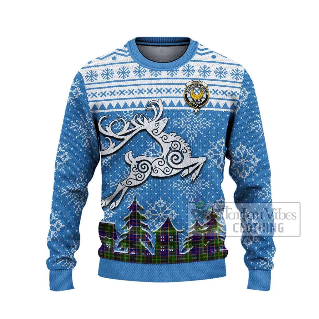 Arnott Clan Christmas Ugly Sweater with Tartan and Celtic Reindeer Style