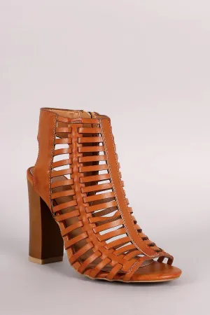 Bamboo Caged Strappy Huarache Chunky Heel