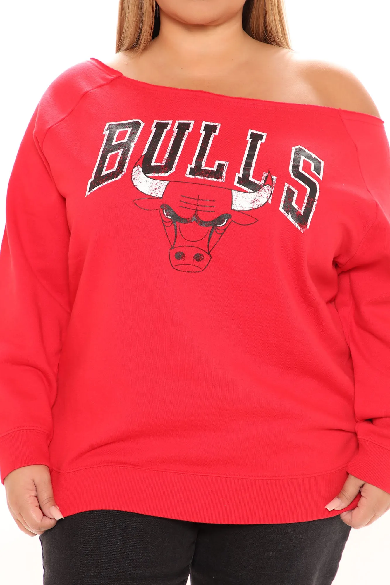 Beat The Buzzer Bulls Off Shoulder Sweatshirt - Red