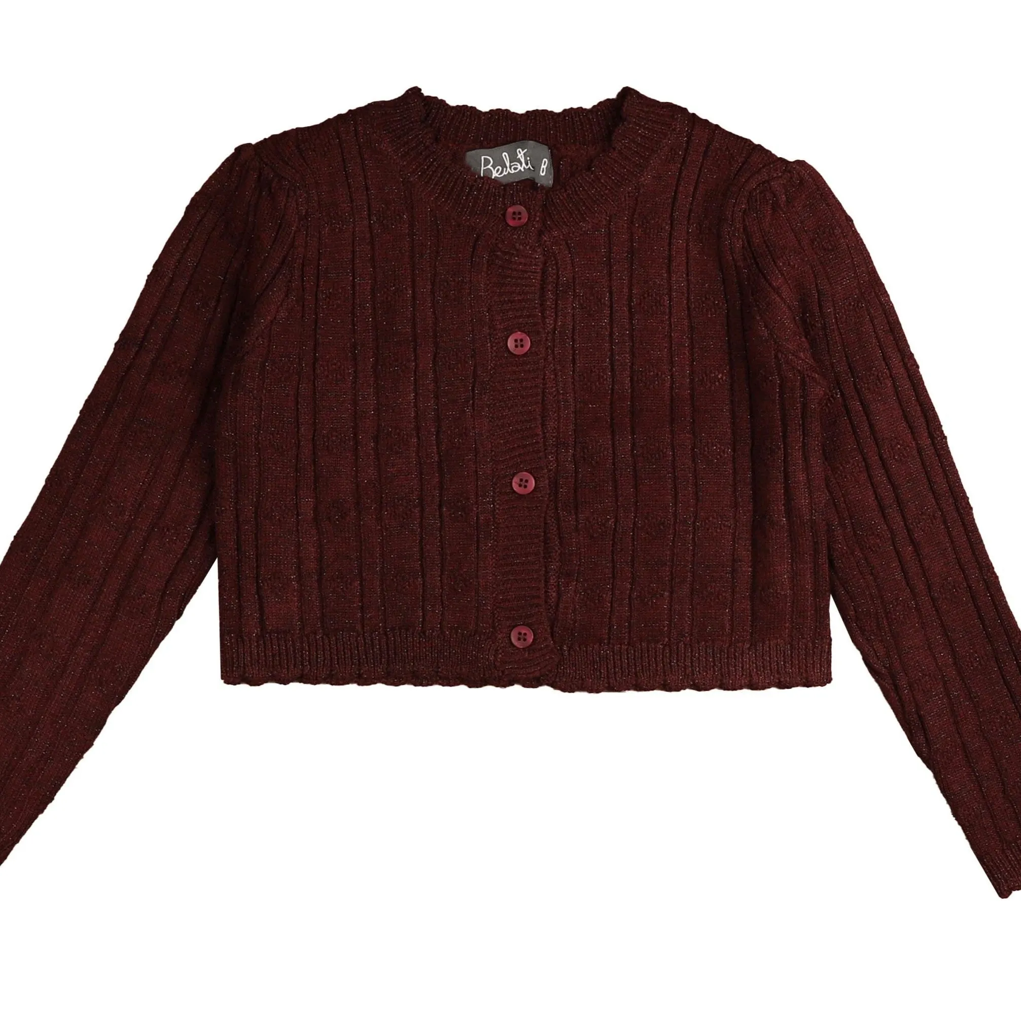 Belati Wine Lurex Crop Cardigan