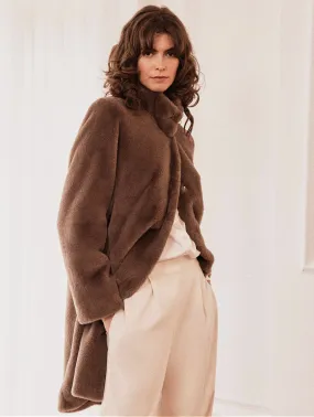 Bette Soft Pile Vegan Faux Fur Coat | Taupe Brown