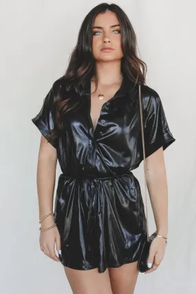 Beverly Hills Black Liquid Short Sleeve Romper