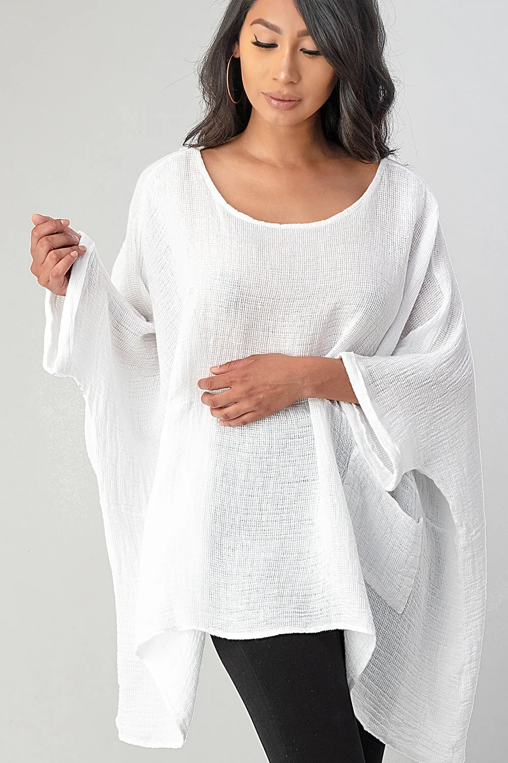 Big Cut Glora Linen Tunic With Front Pockets