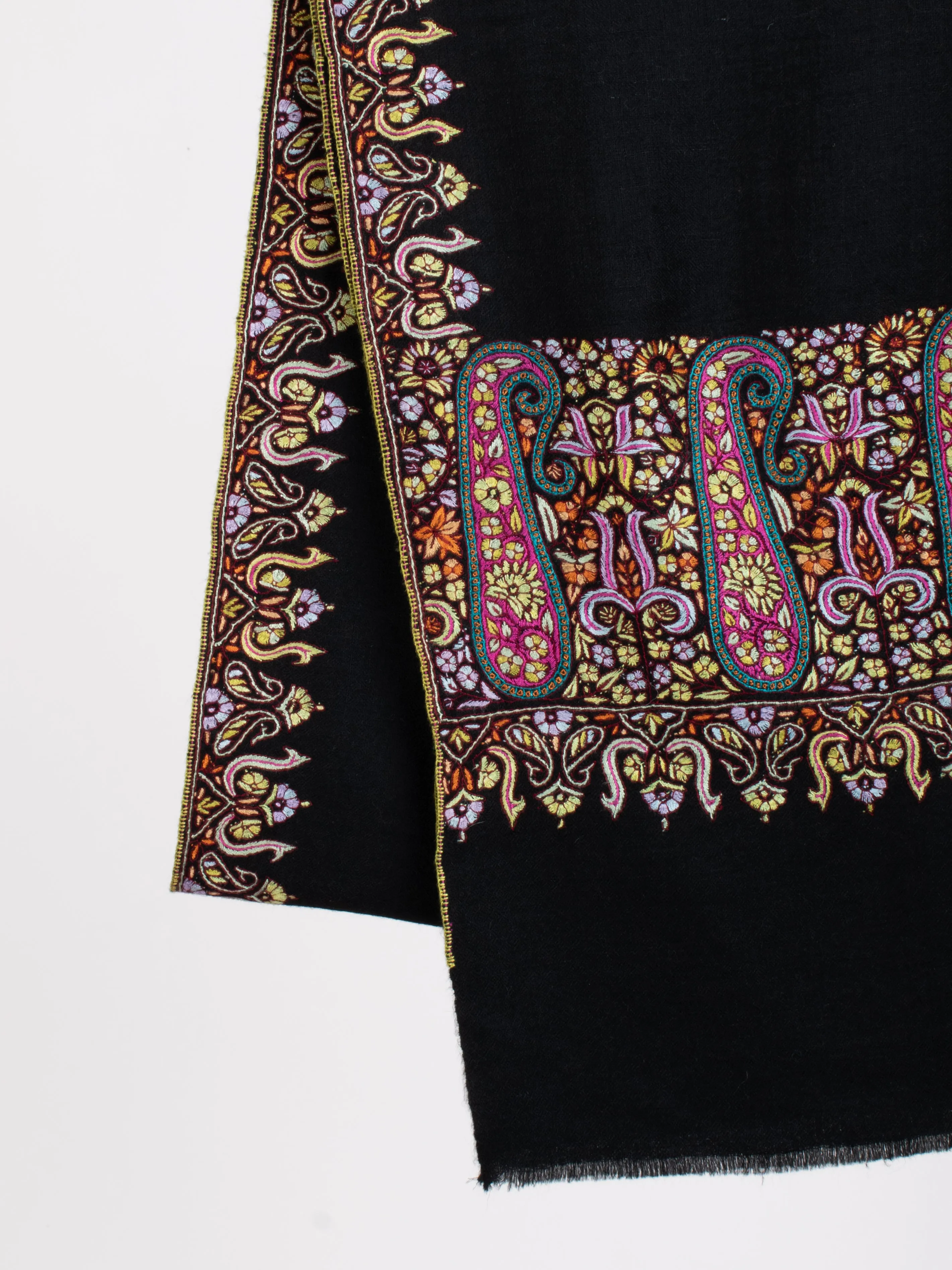 Black Embroidered Paisley Cashmere Scarf