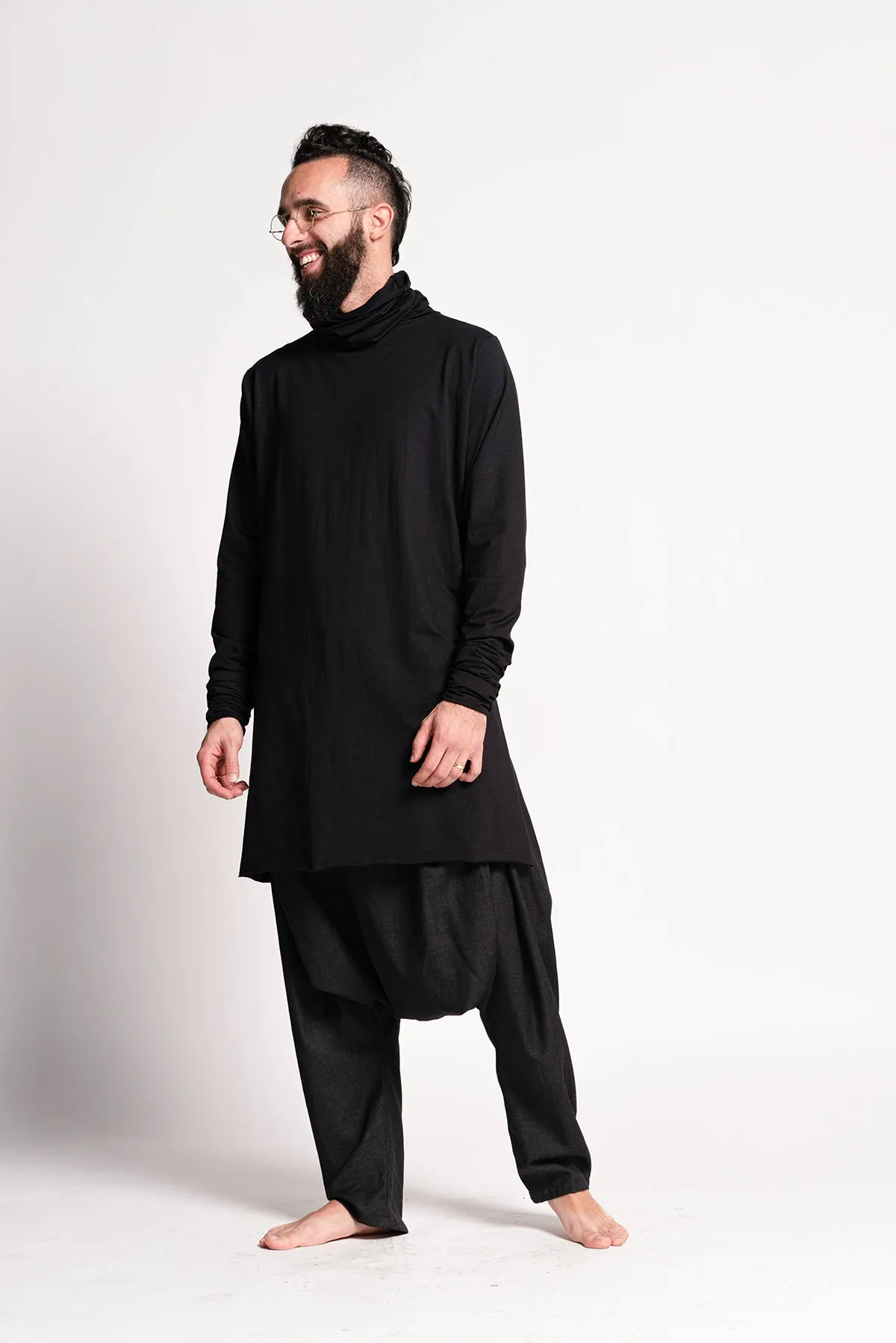 Black Turtle Neck Tunic top for Men