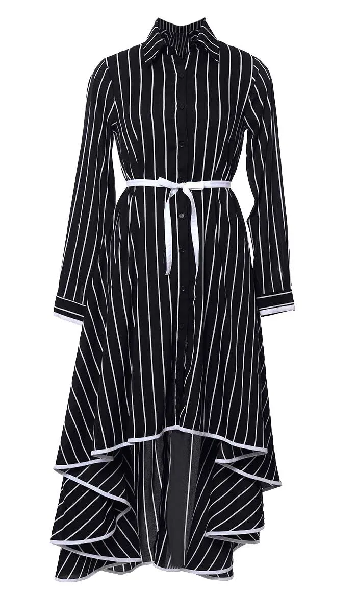 Black White Stripe Printed Tunic With Pockets - Final Sale