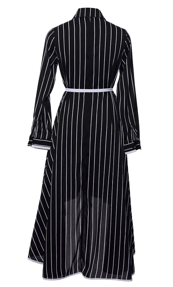 Black White Stripe Printed Tunic With Pockets - Final Sale