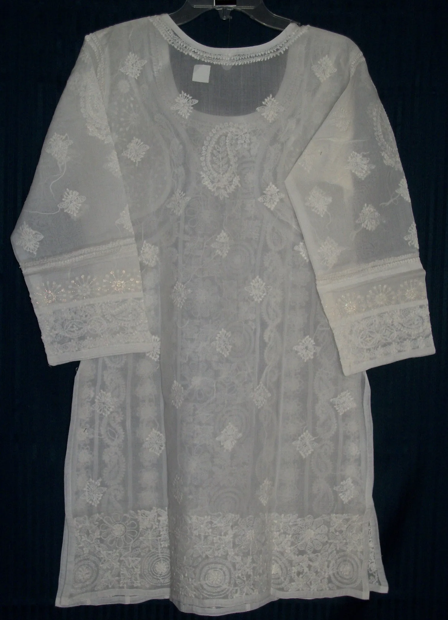 Blouse 058 White Cotton Embroidered Blouse Tunic Top Kurti Shieno