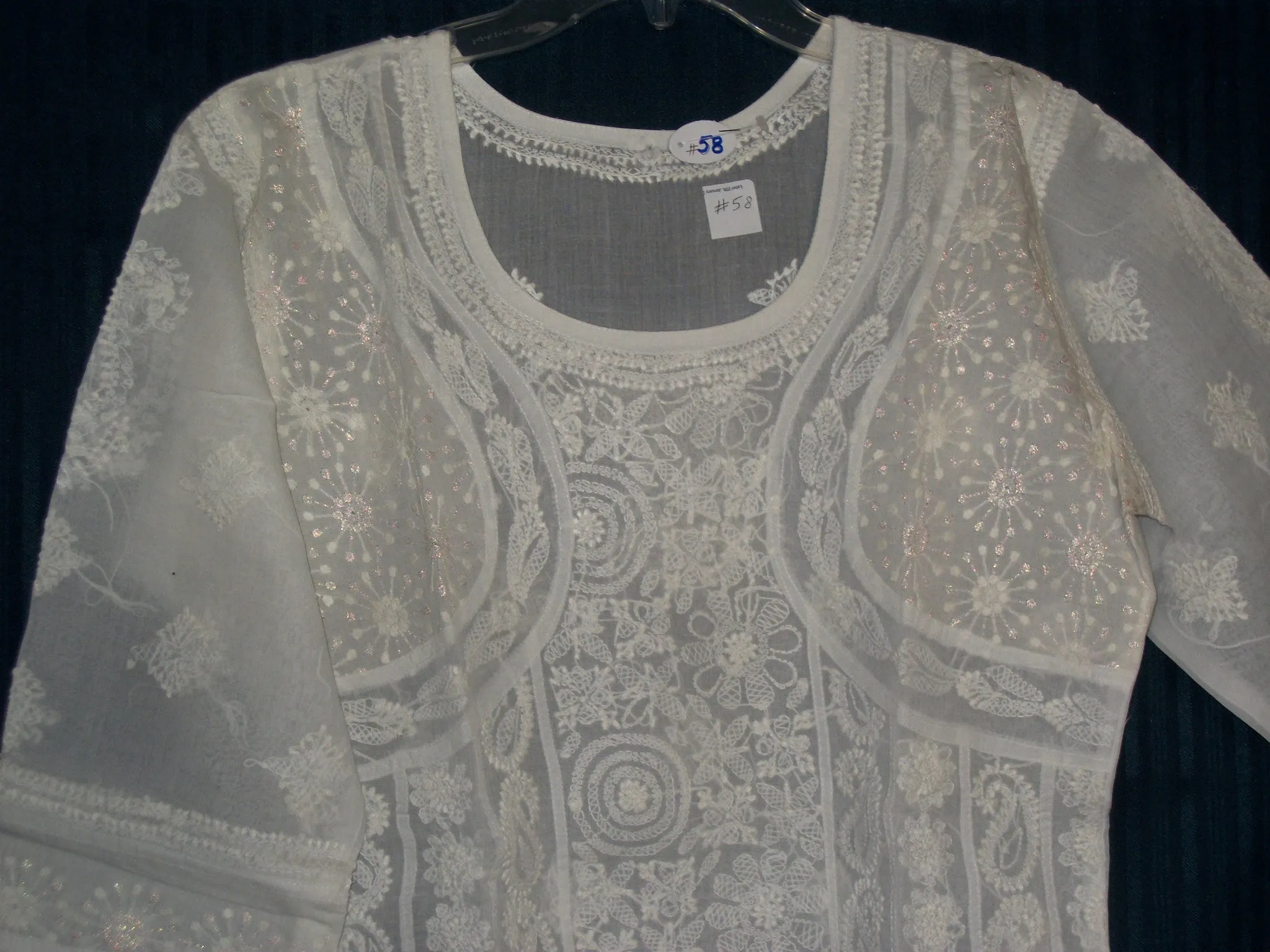 Blouse 058 White Cotton Embroidered Blouse Tunic Top Kurti Shieno