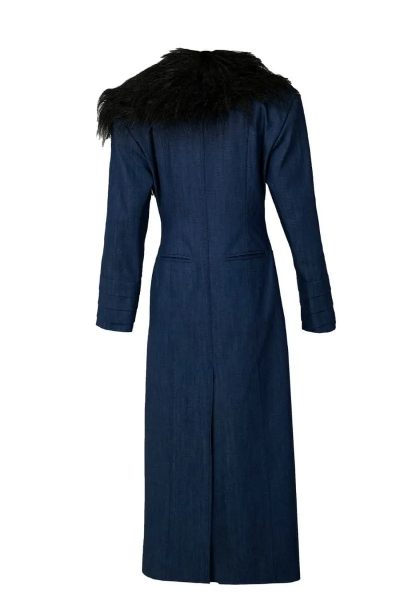 BLUE DENIM FURRY LONG COAT