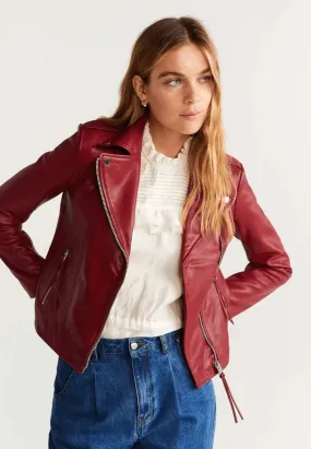 Bold Women's Red Sheepskin Leather Biker Jacket