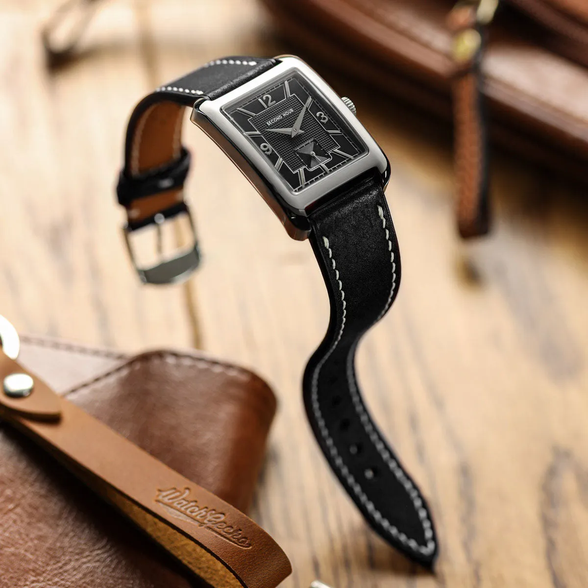 Bourton Hand-Stitched Genuine Italian Leather Watch Strap - Black