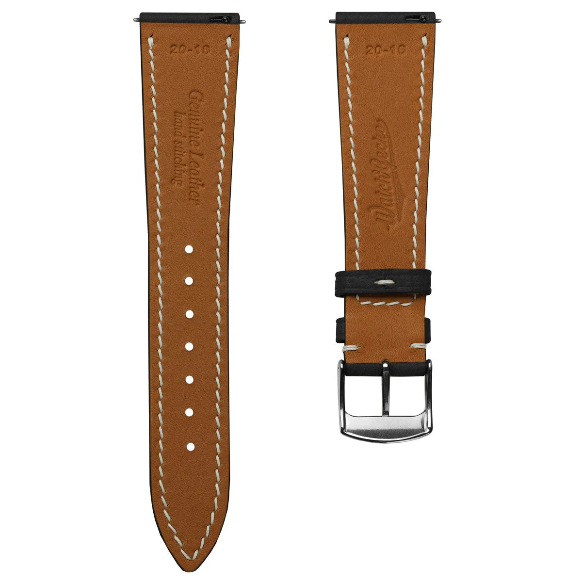 Bourton Hand-Stitched Genuine Italian Leather Watch Strap - Black