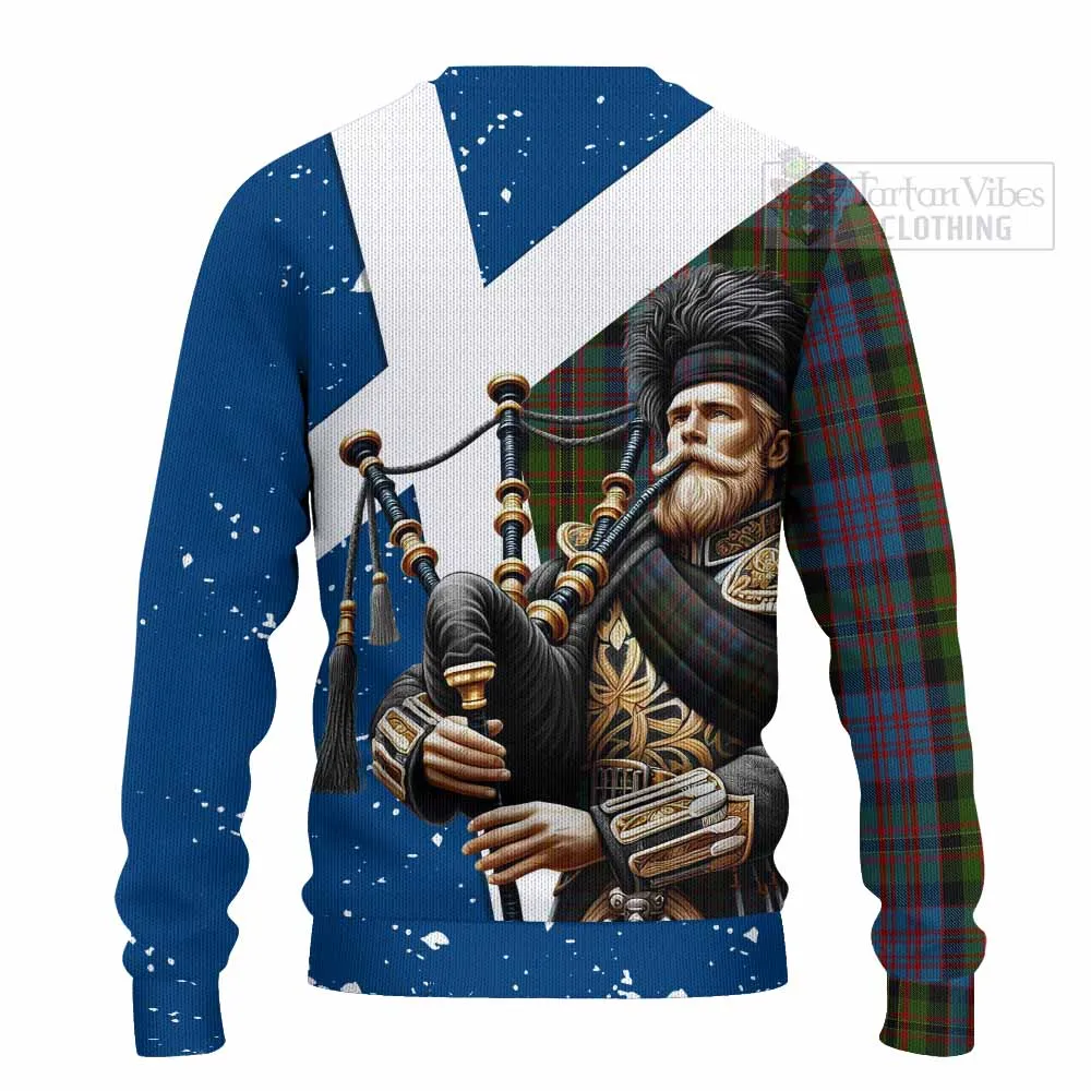 Bowie Tartan Knitted Sweater with Family Crest Scottish Bagpiper Vibes