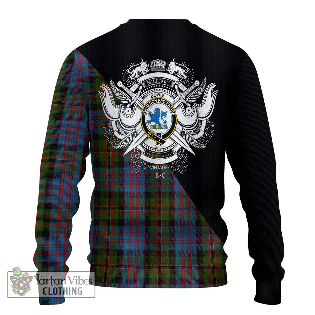 Bowie Tartan Ugly Sweater with Family Crest and Military Logo Style