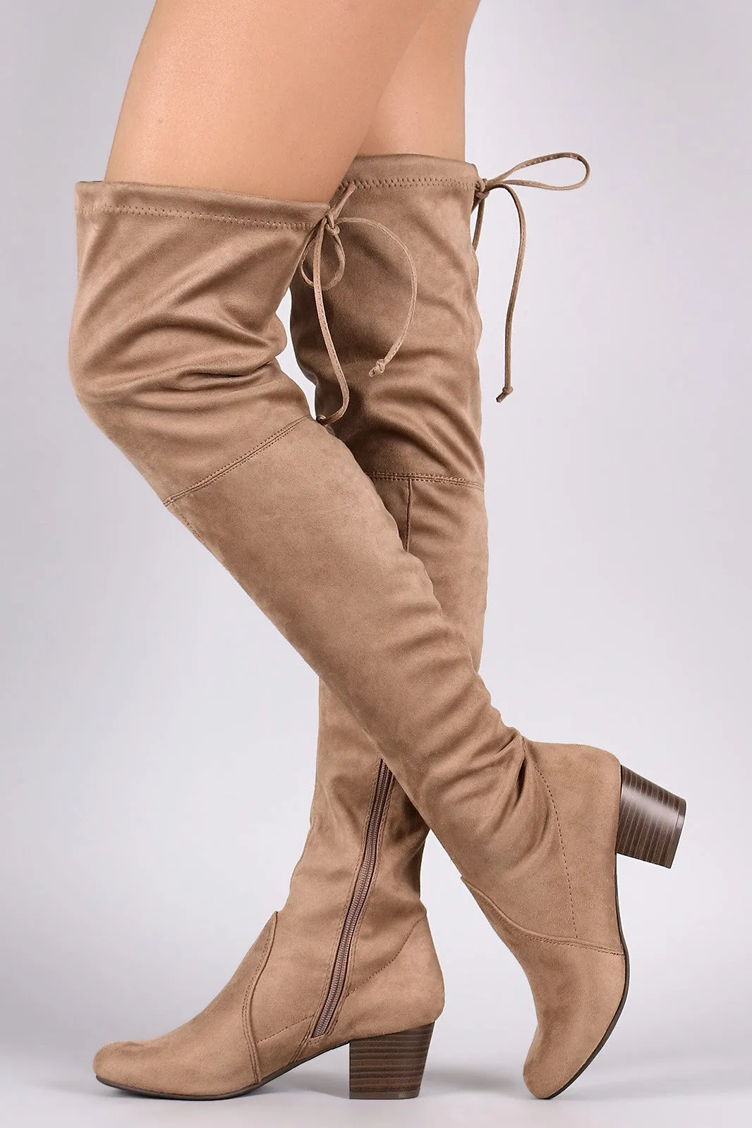 Breckelle Suede Drawstring-Tie Block Heeled Boots