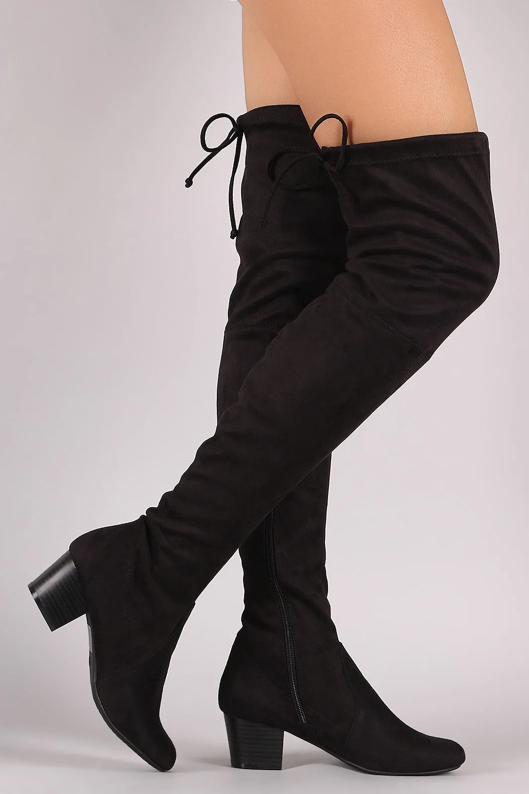 Breckelle Suede Drawstring-Tie Block Heeled Boots