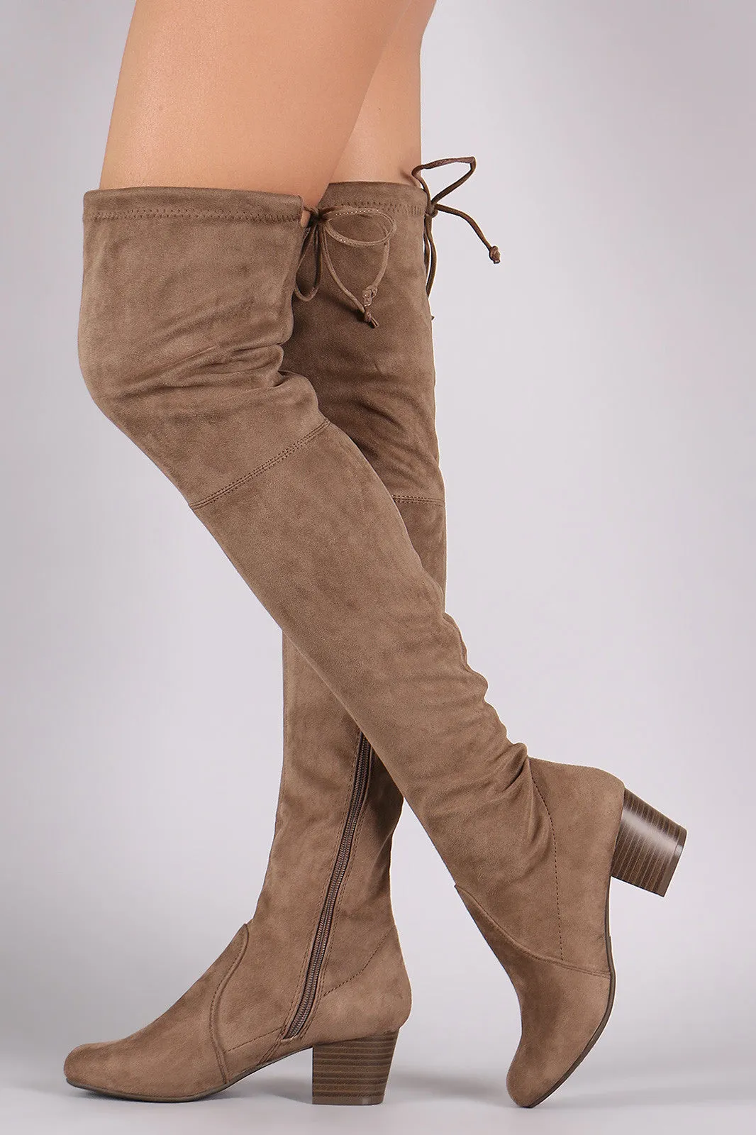 Breckelle Suede Drawstring-Tie Block Heeled Boots