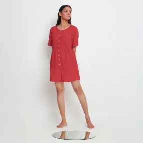 Brick Red Button-Down Vegetable Dyed 100% Cotton Romper