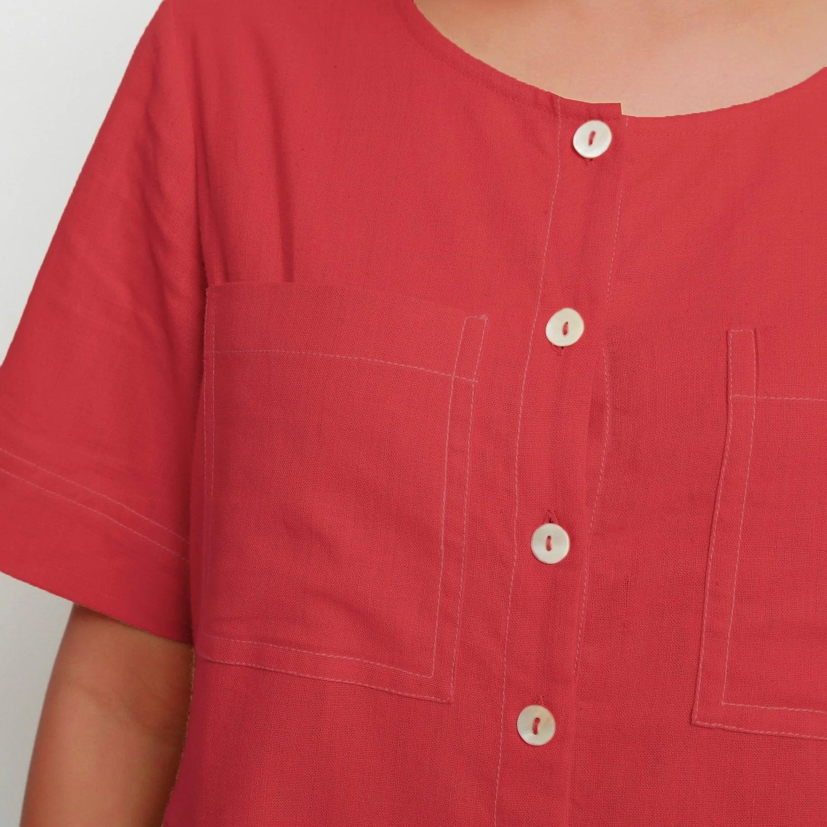 Brick Red Button-Down Vegetable Dyed 100% Cotton Romper