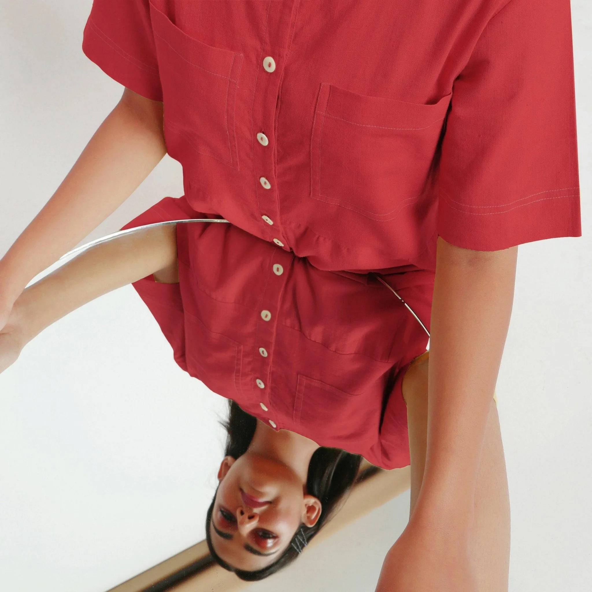 Brick Red Button-Down Vegetable Dyed 100% Cotton Romper