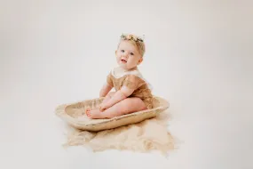 Brown Lace V-Back Newborn Romper with Ties