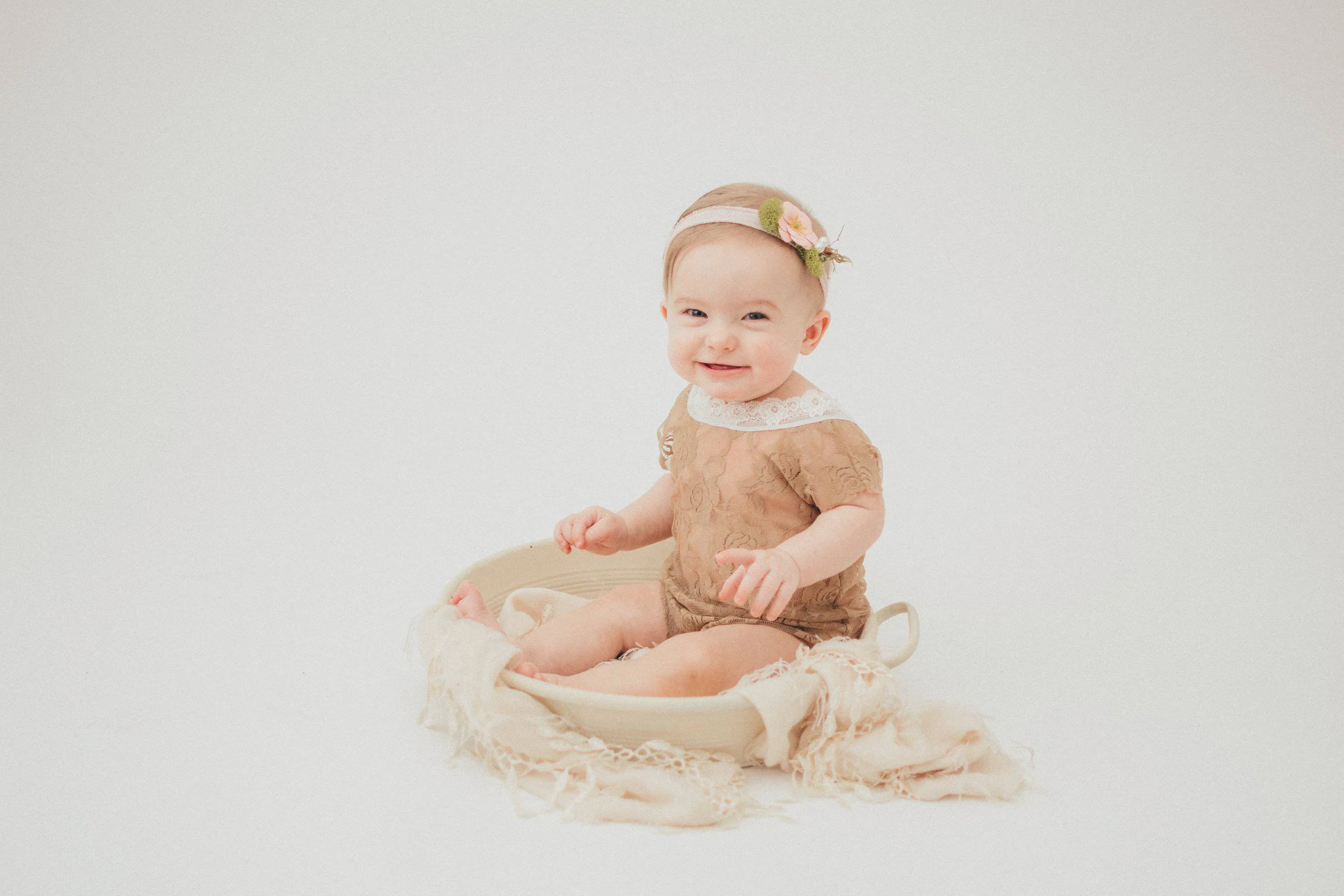 Brown Lace V-Back Newborn Romper with Ties