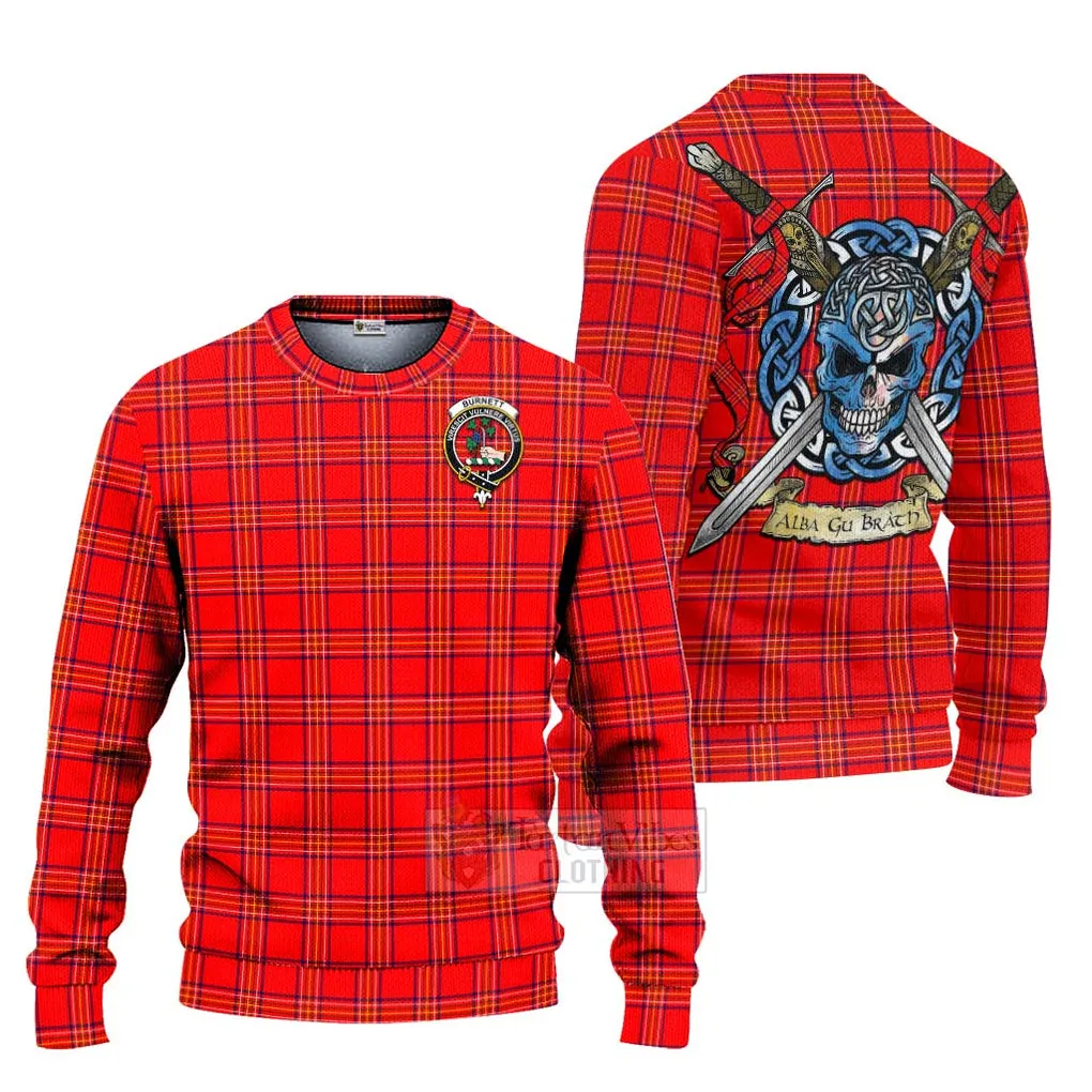 Burnett Tartan Ugly Sweater with Family Crest Celtic Skull Style