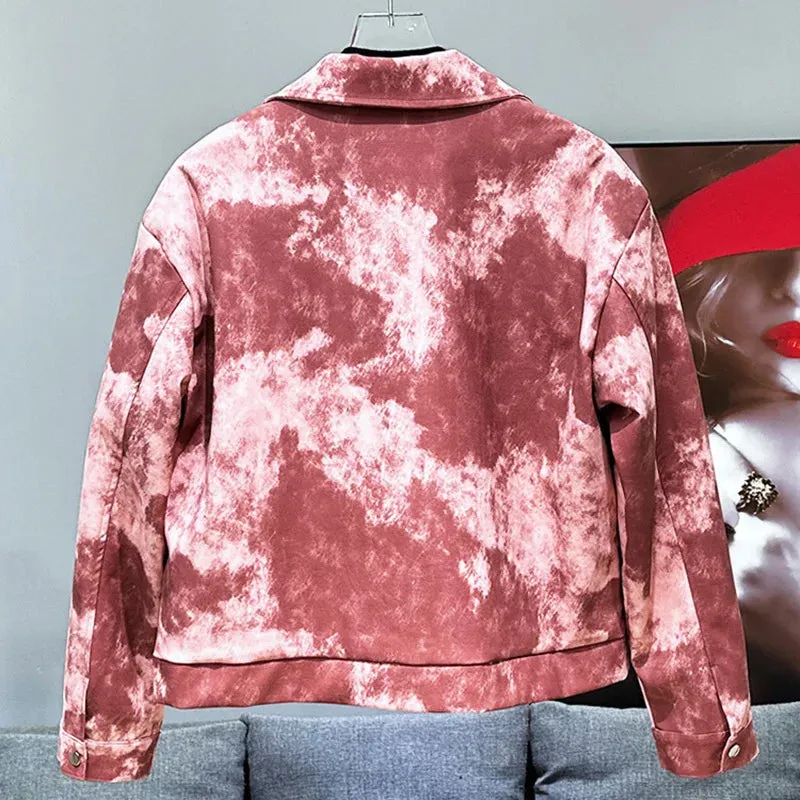 Casual Tie Dye PU Leather Loose Jacket