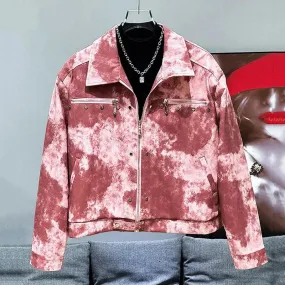 Casual Tie Dye PU Leather Loose Jacket