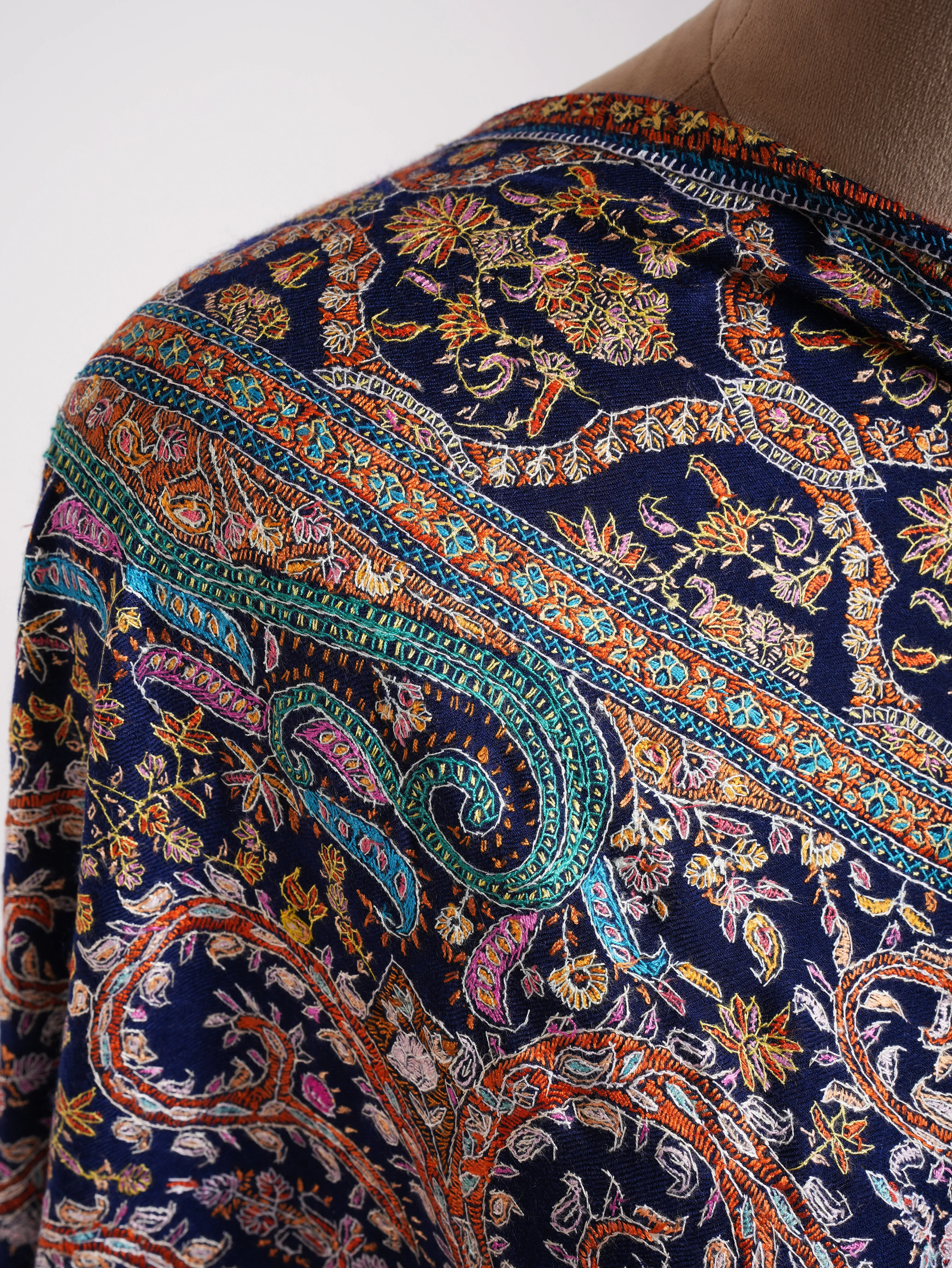 Classic Blue Hand Embroidered Kashmiri Jamavar Shawl