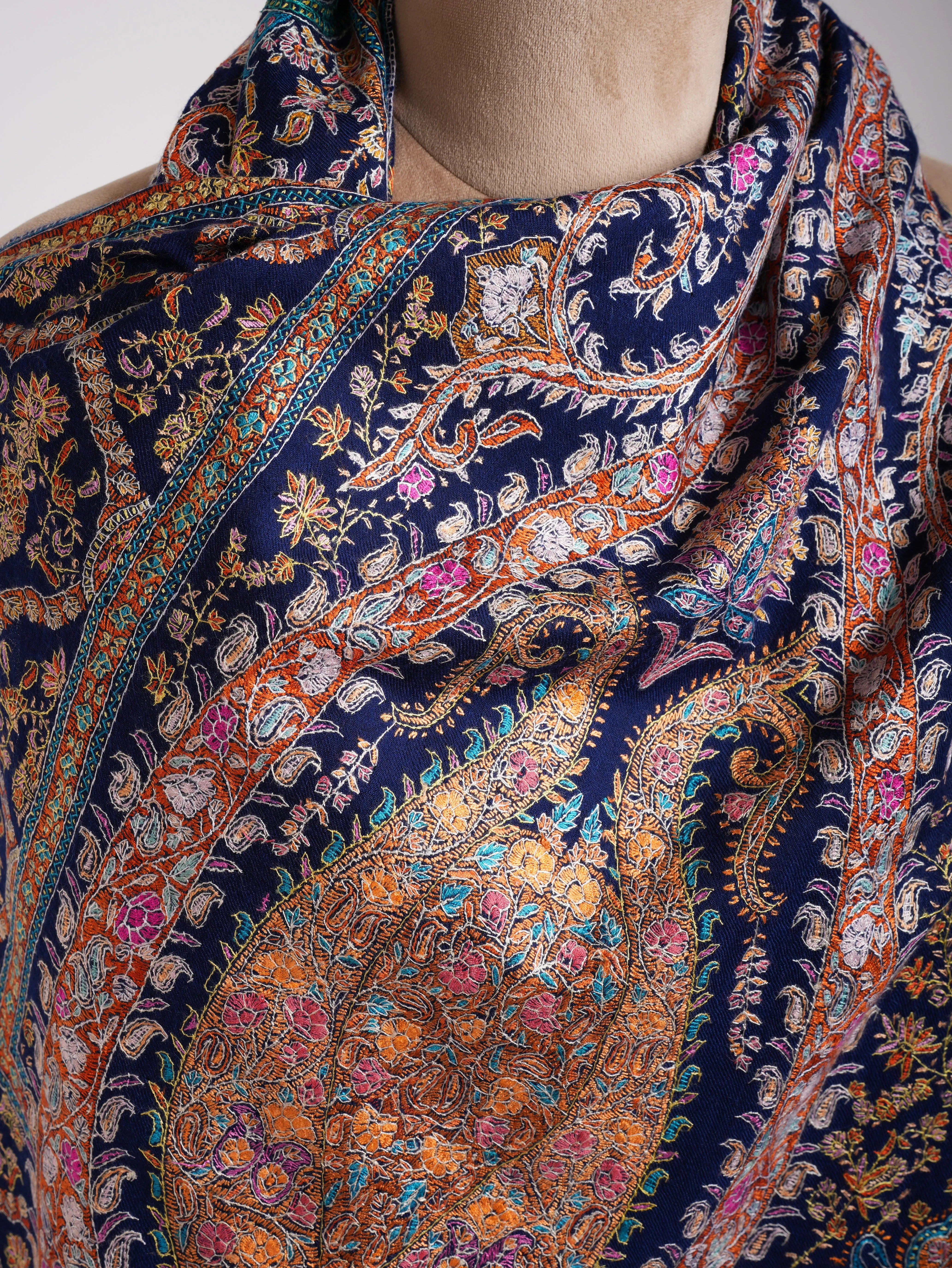 Classic Blue Hand Embroidered Kashmiri Jamavar Shawl