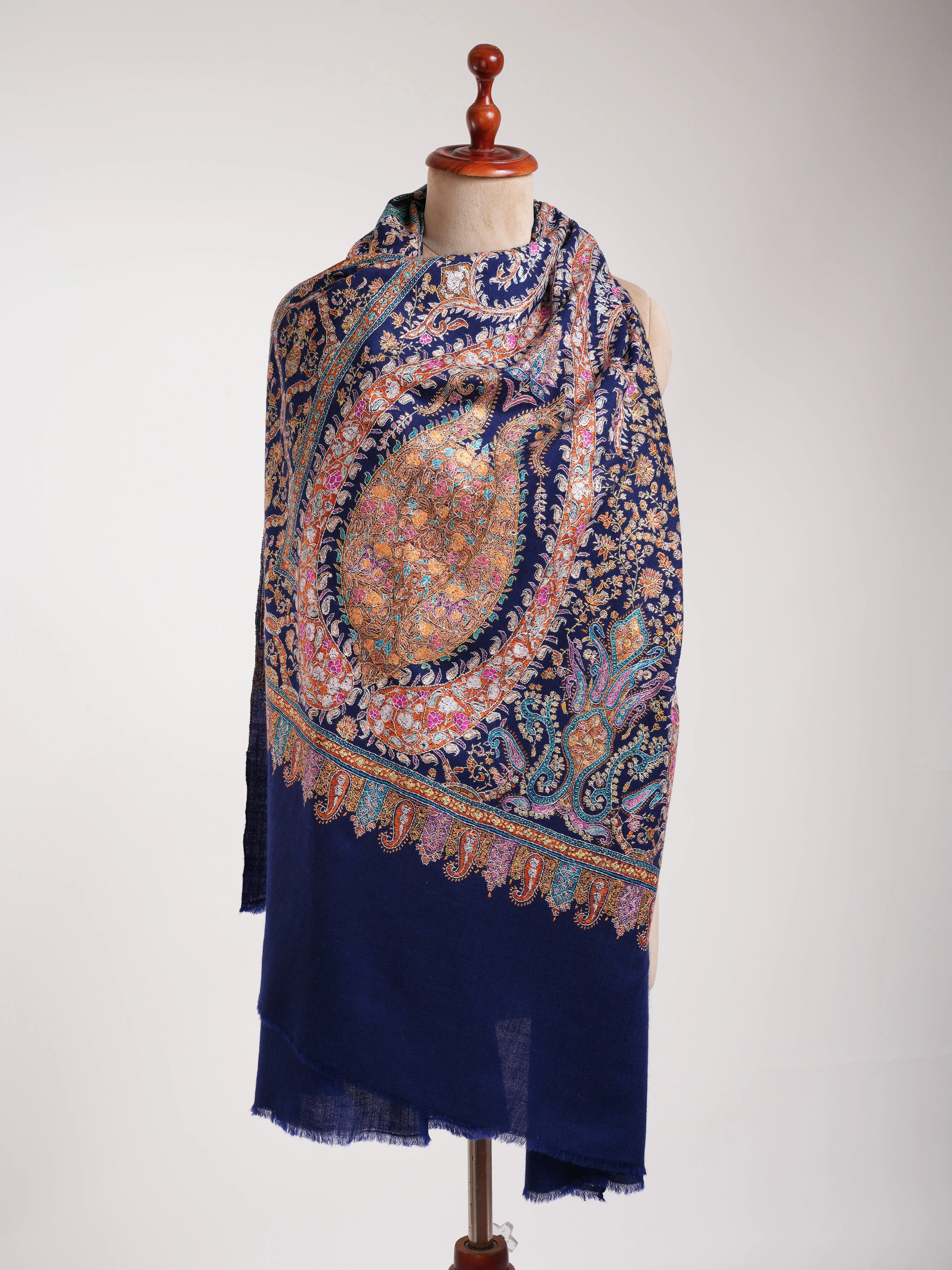 Classic Blue Hand Embroidered Kashmiri Jamavar Shawl