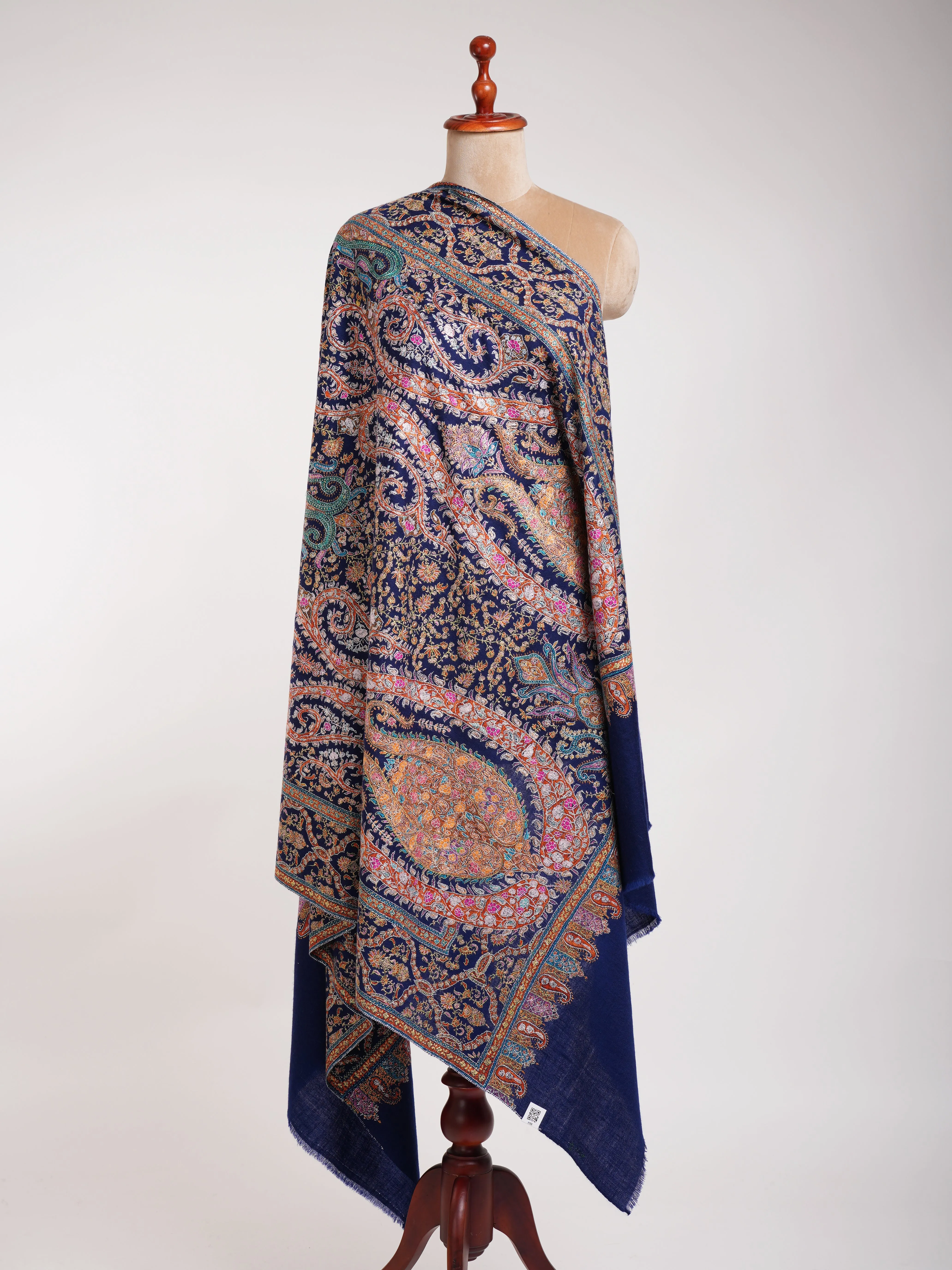 Classic Blue Hand Embroidered Kashmiri Jamavar Shawl