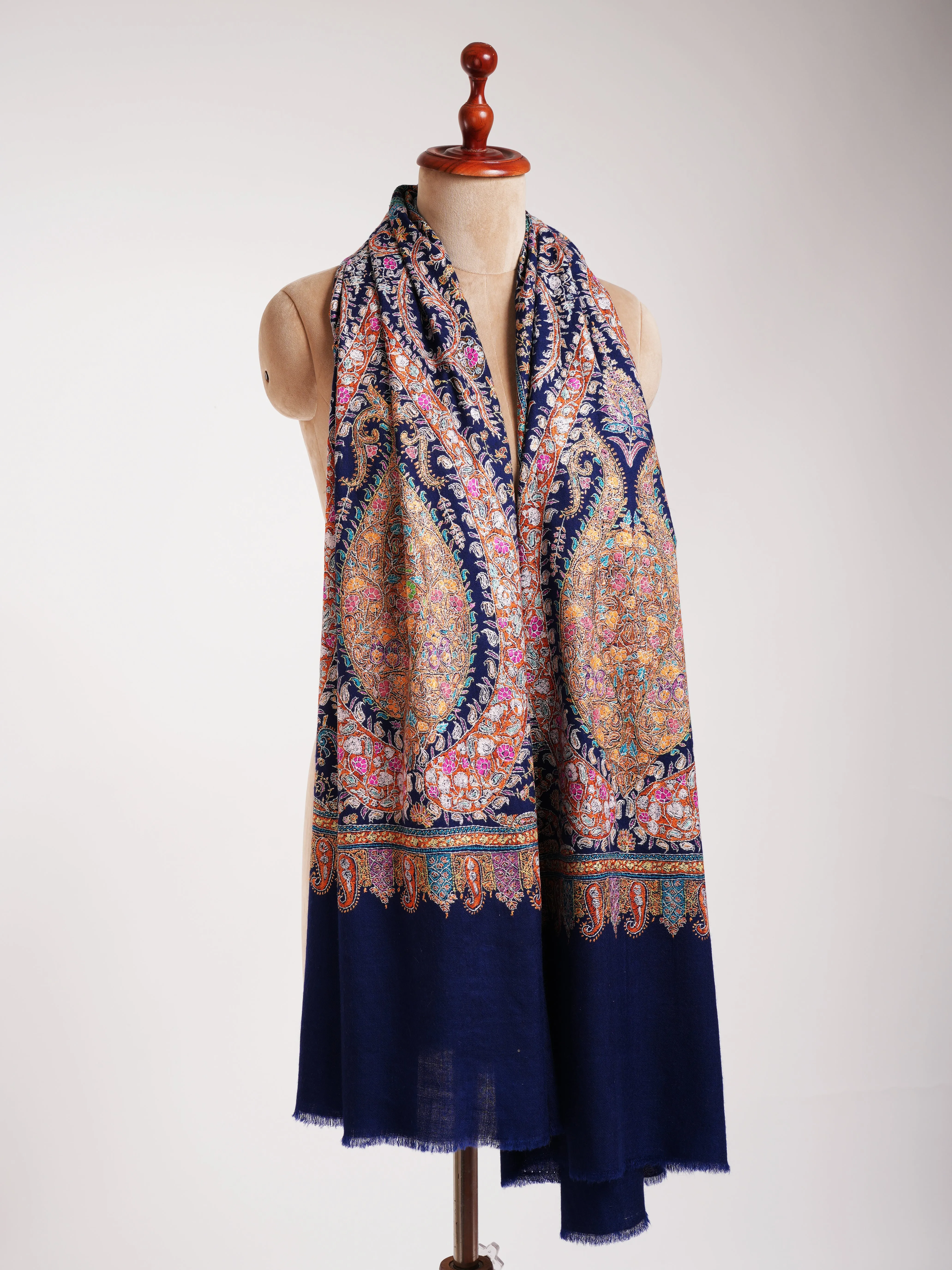 Classic Blue Hand Embroidered Kashmiri Jamavar Shawl